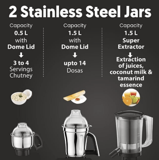 Preethi Zodiac 2.0 MG-255 Mixer Grinder, 1000 watt, Black/Blue, 4 Jars - Super Extractor juicer Jar & Master Chef Food Processor Jar, 2yr Guarantee & Lifelong Free Service - Image 3